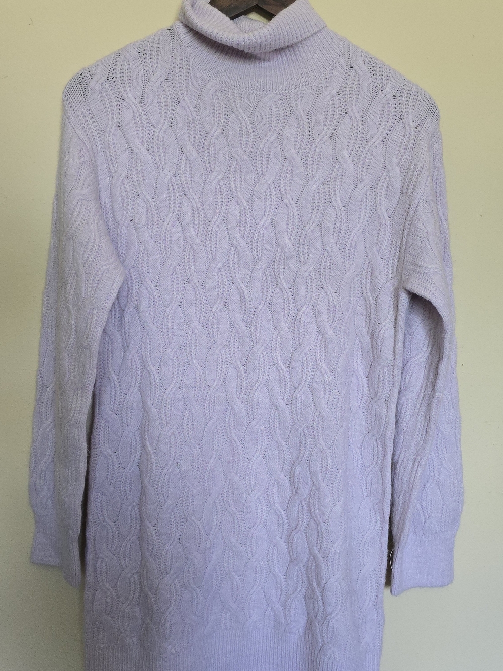 miami Cable Knit Turtleneck Sweater Dress in Light Lavender